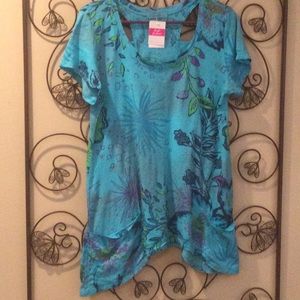Fresh Produce Top Twin Peaks Cabana Bright Luna Turquoise NWT
